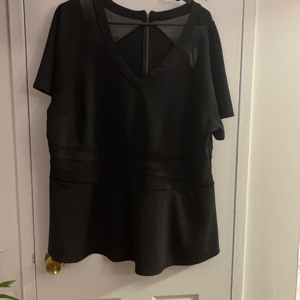 Black see through shoulders, peplum shirt